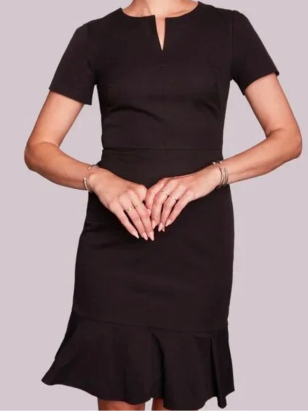 Banana Republic Black Short-Sleeve Midi Dress with Ruffle Hem